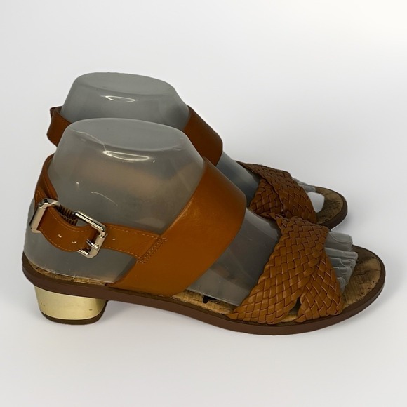 Sam Edelman Teena 2 Sandals 7M‎ Tan Woven Strap Cork Footbed Gold Heel - Picture 4 of 11